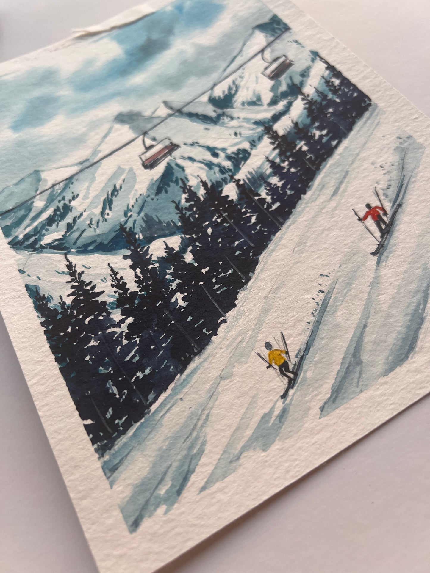 Watercolor Skiing painting - original