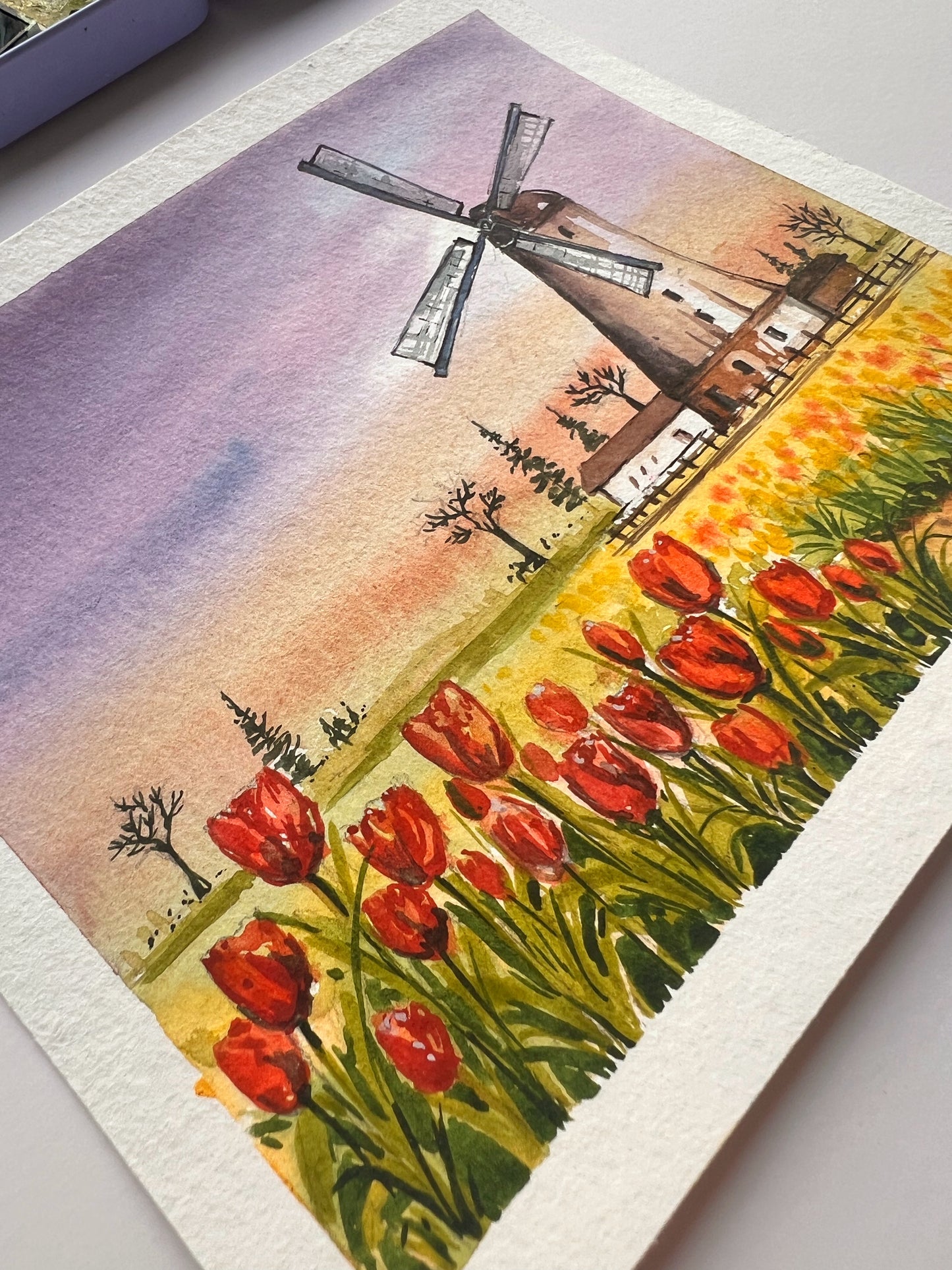 windmill Netherlands painting watercolor