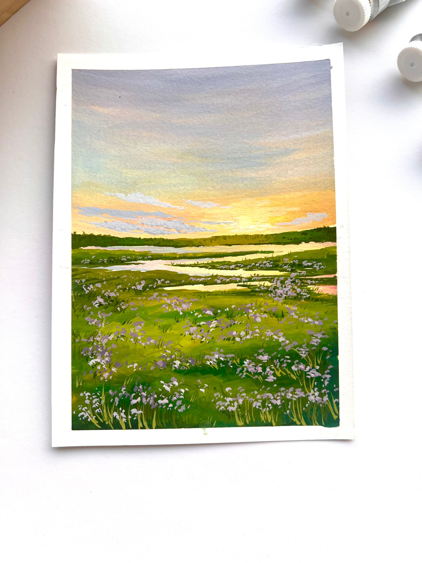 Sunset flower field - Original painting