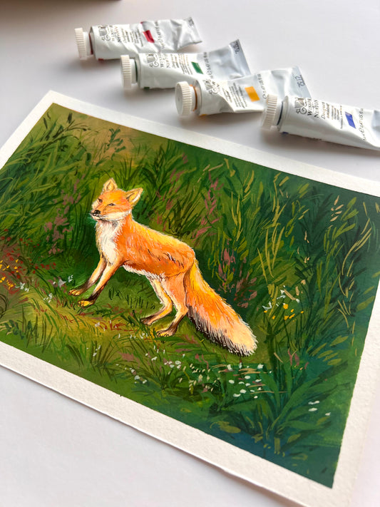 Fox in field painting
