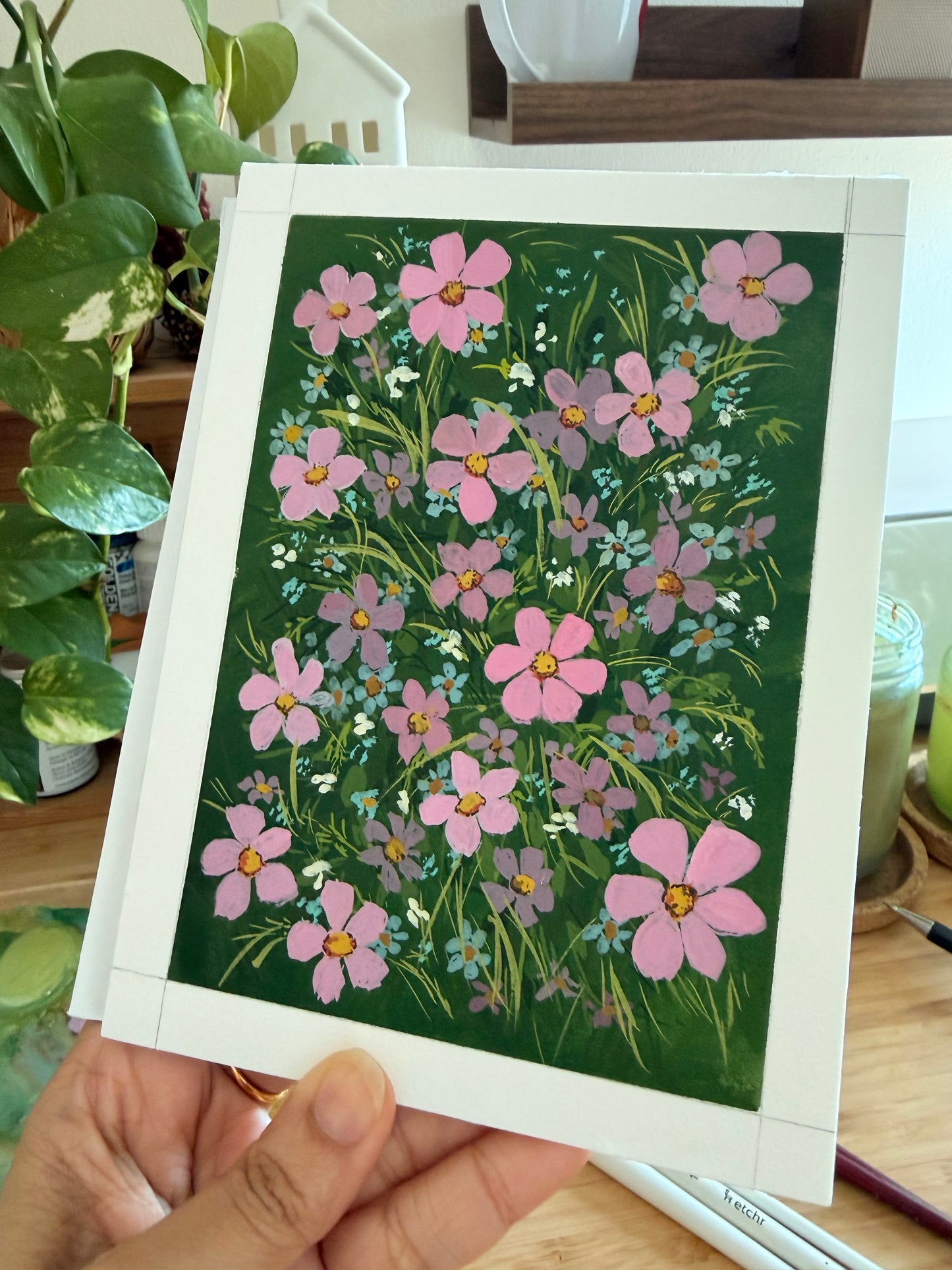 Wildflower field in gouache