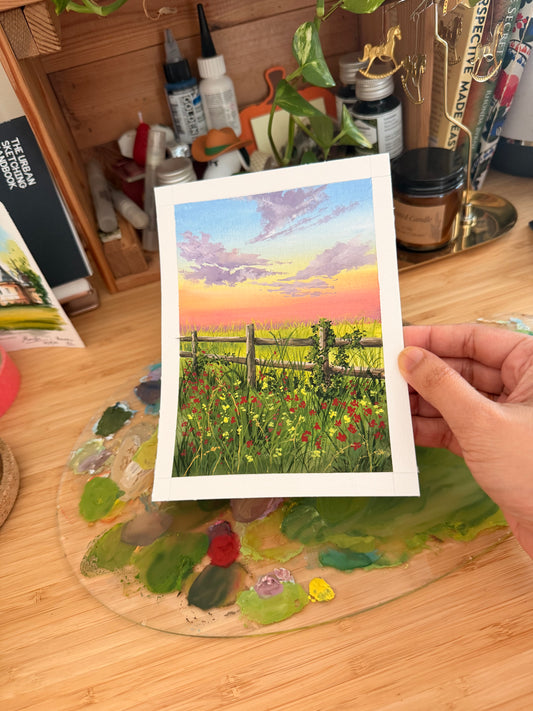 sunset frolicking - Gouache painting original