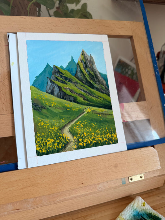Dolomites, italian alps in gouache