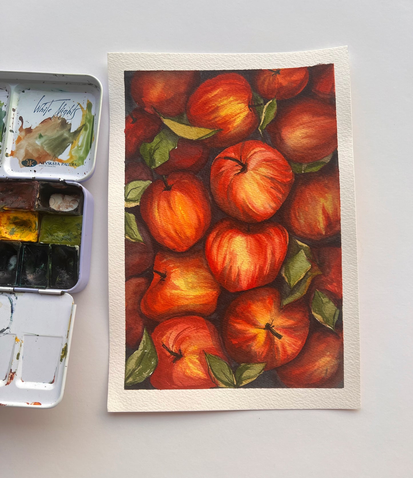 Apples box - Realistic watercolor art