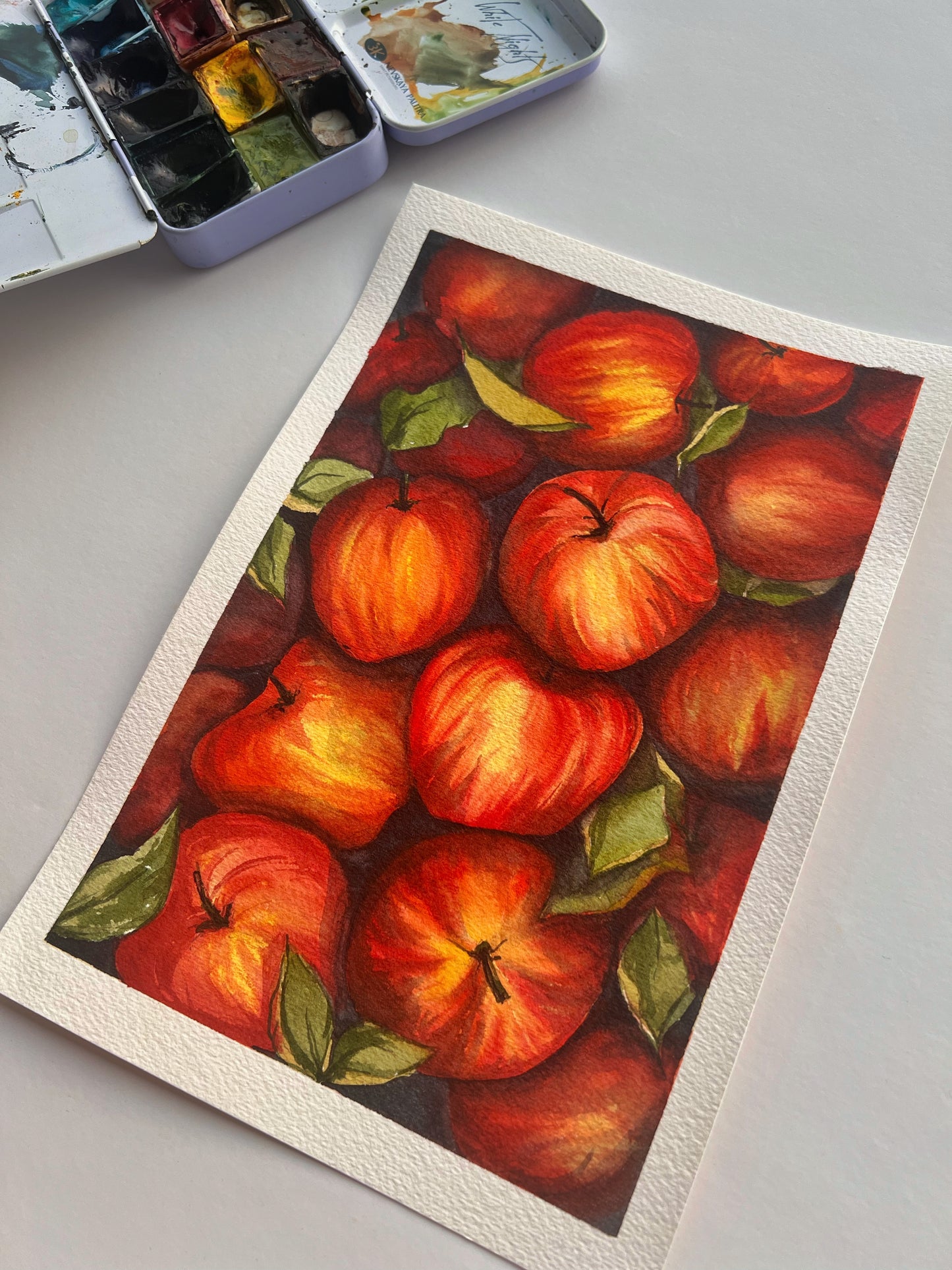 Apples box - Realistic watercolor art