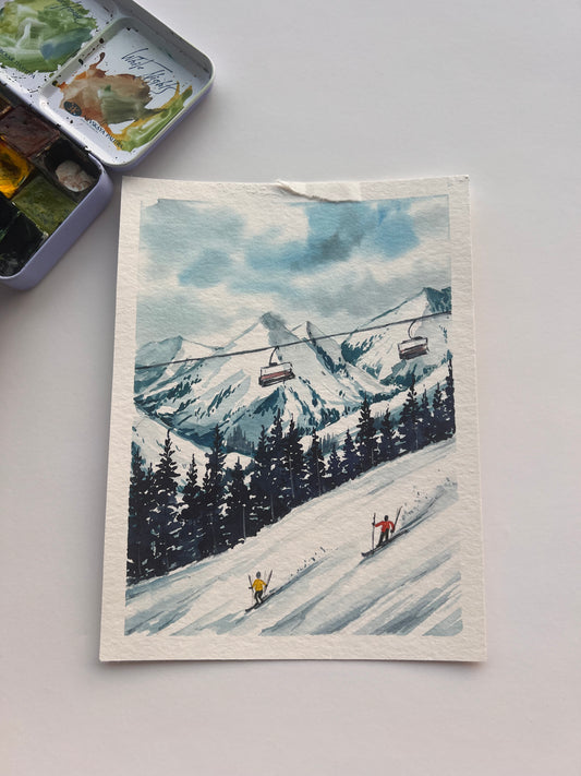 Watercolor Skiing painting - original