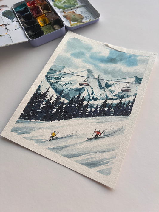 Watercolor Skiing painting - original
