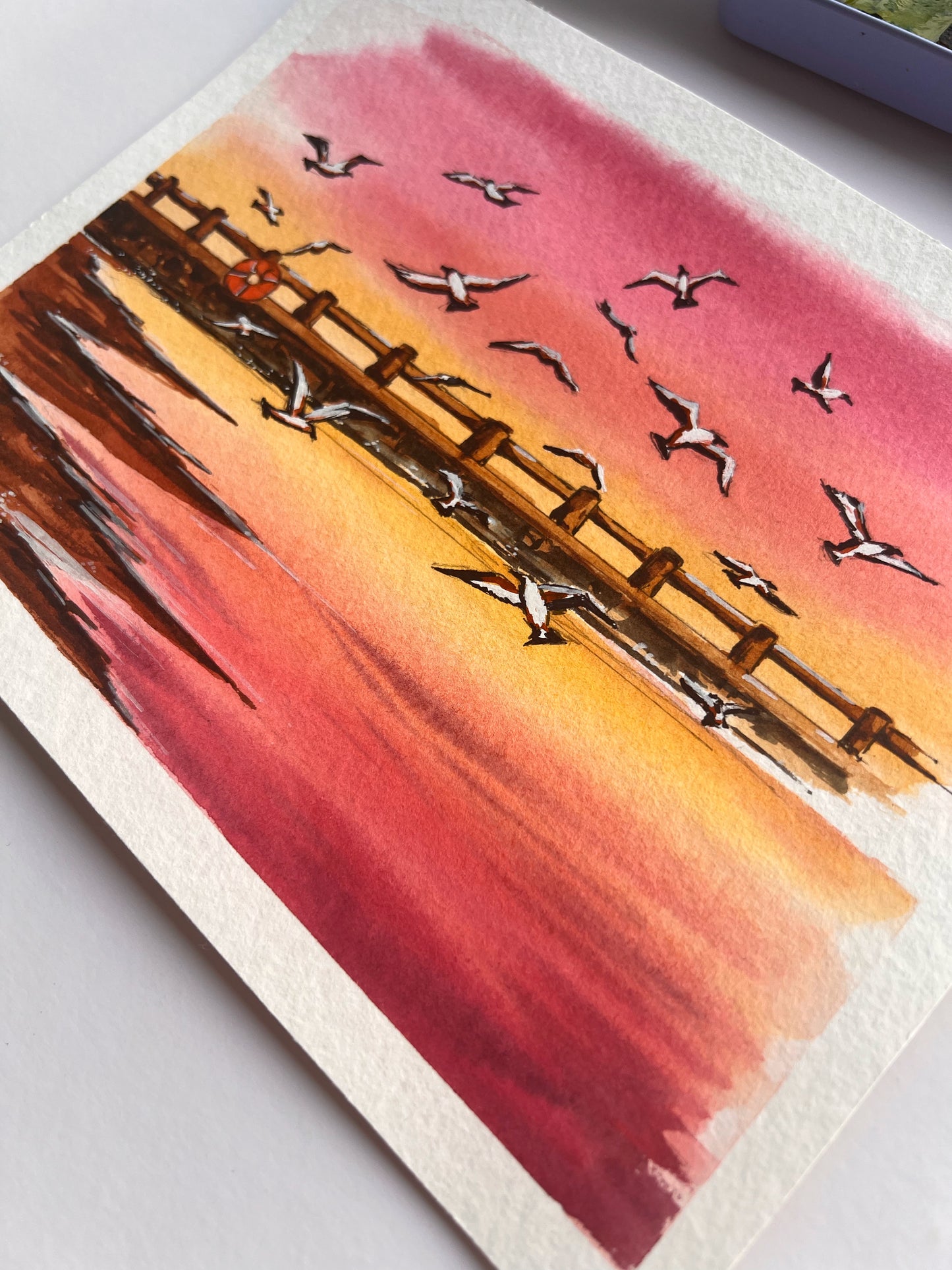 Seagulls on beach painting