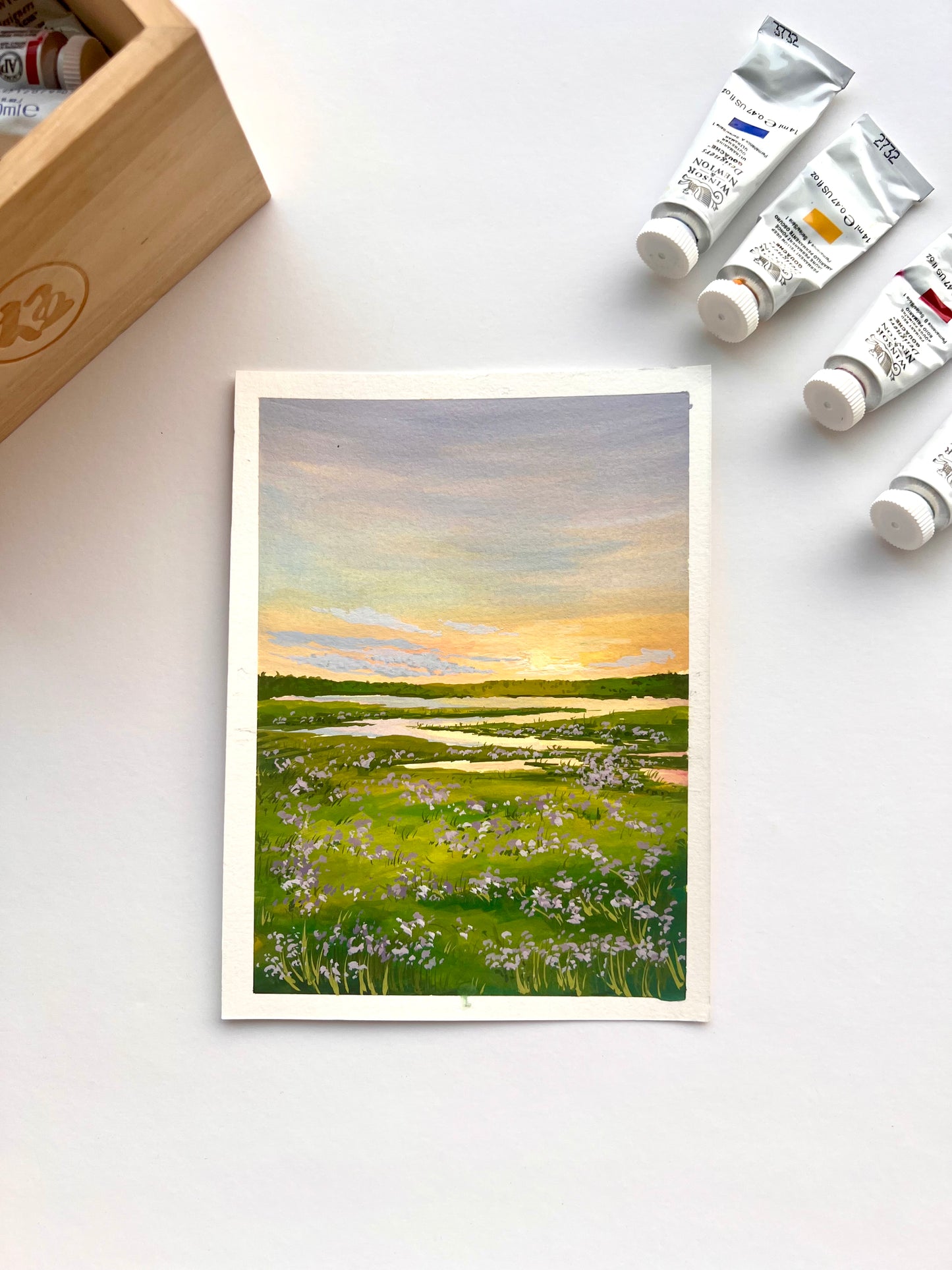 Sunset flower field - Original painting