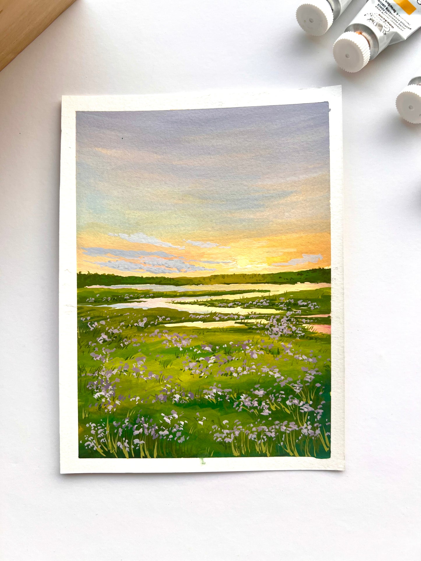 Sunset flower field - Original painting