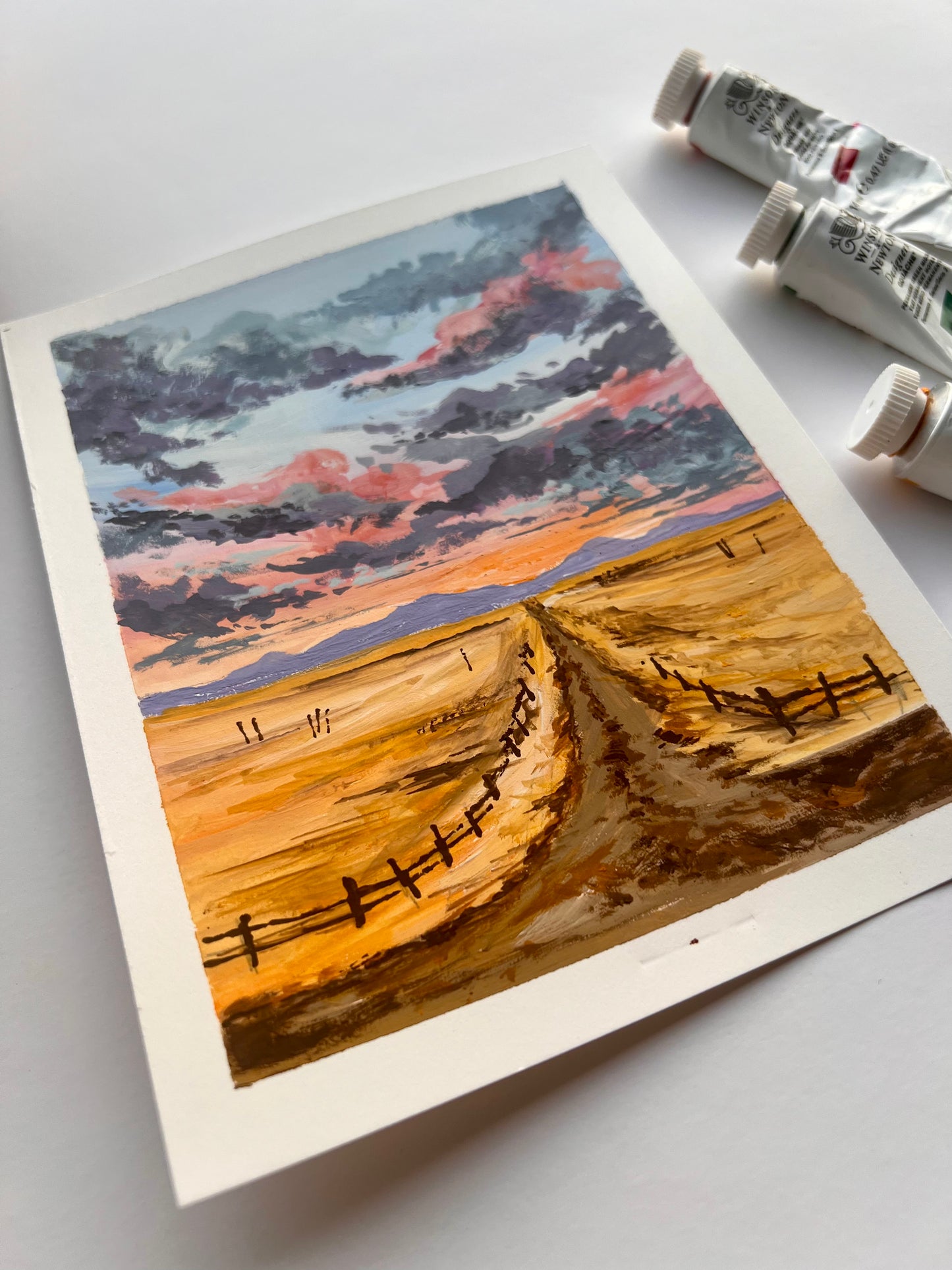 Open field cloudy painting