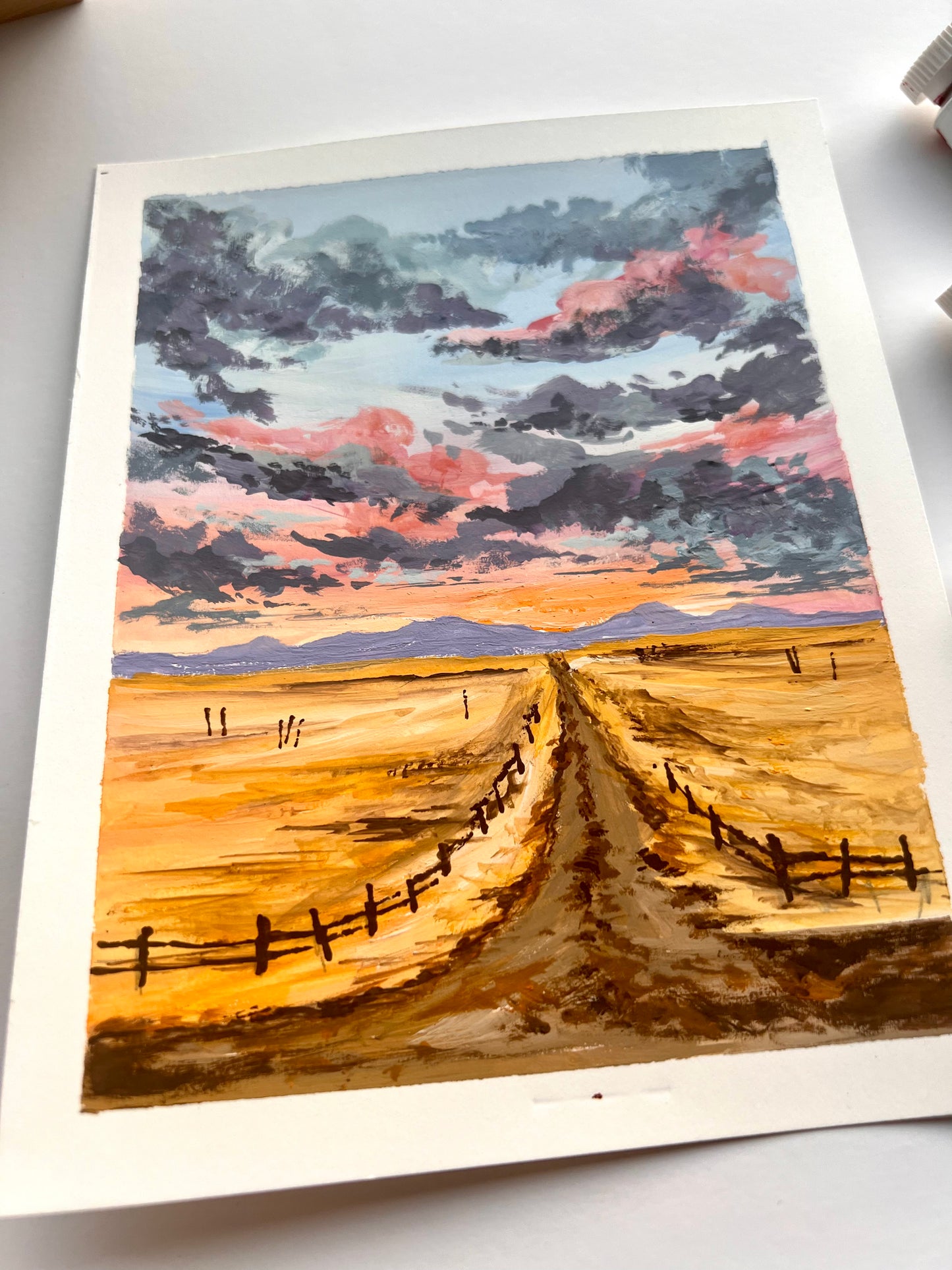 Open field cloudy painting