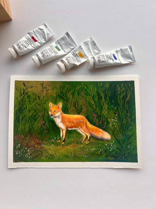 Fox in field painting